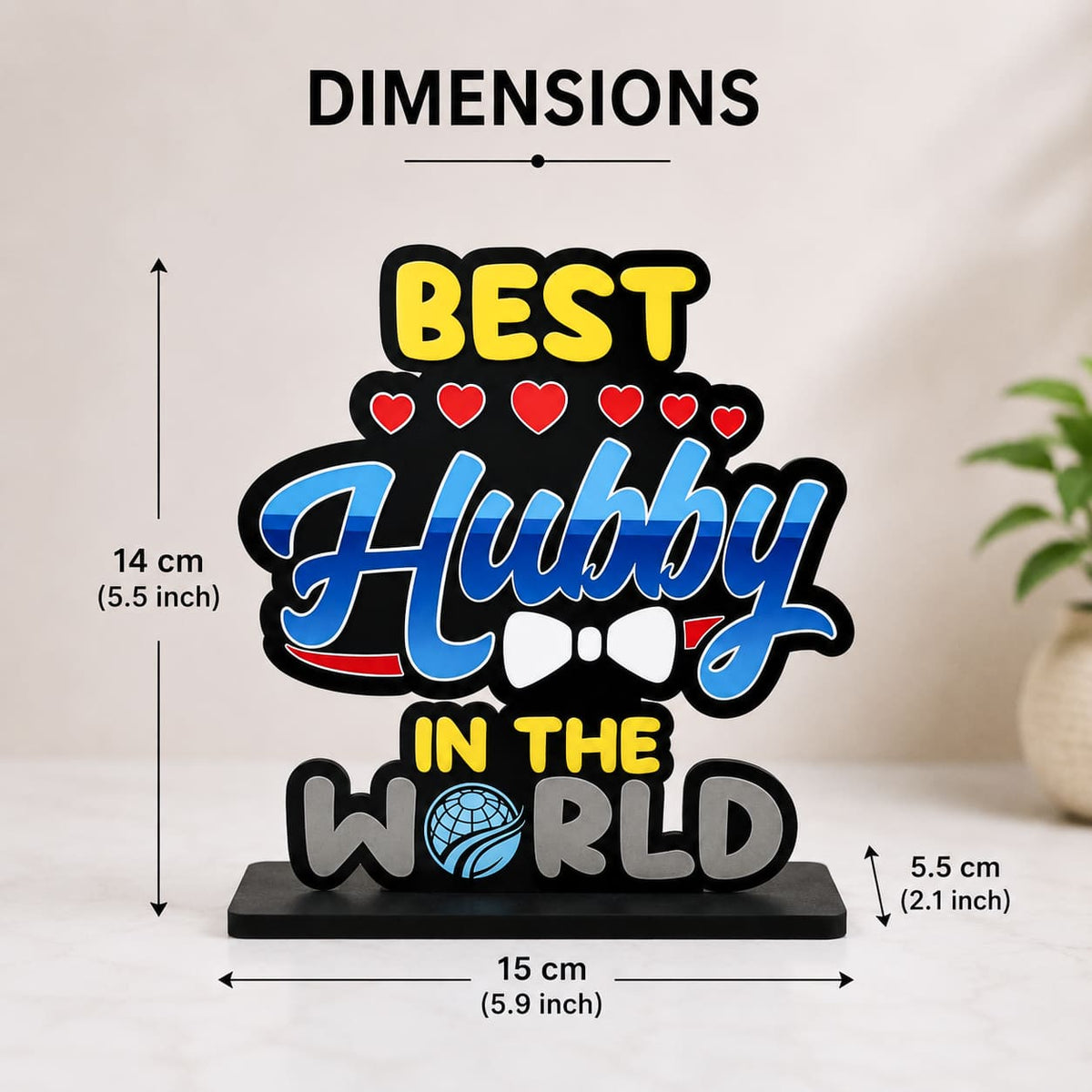 HindCraft Best Hubby in The World Wooden Table Top Showpiece | Husband Appreciation Gift | Romantic Home & Office Desk Décor