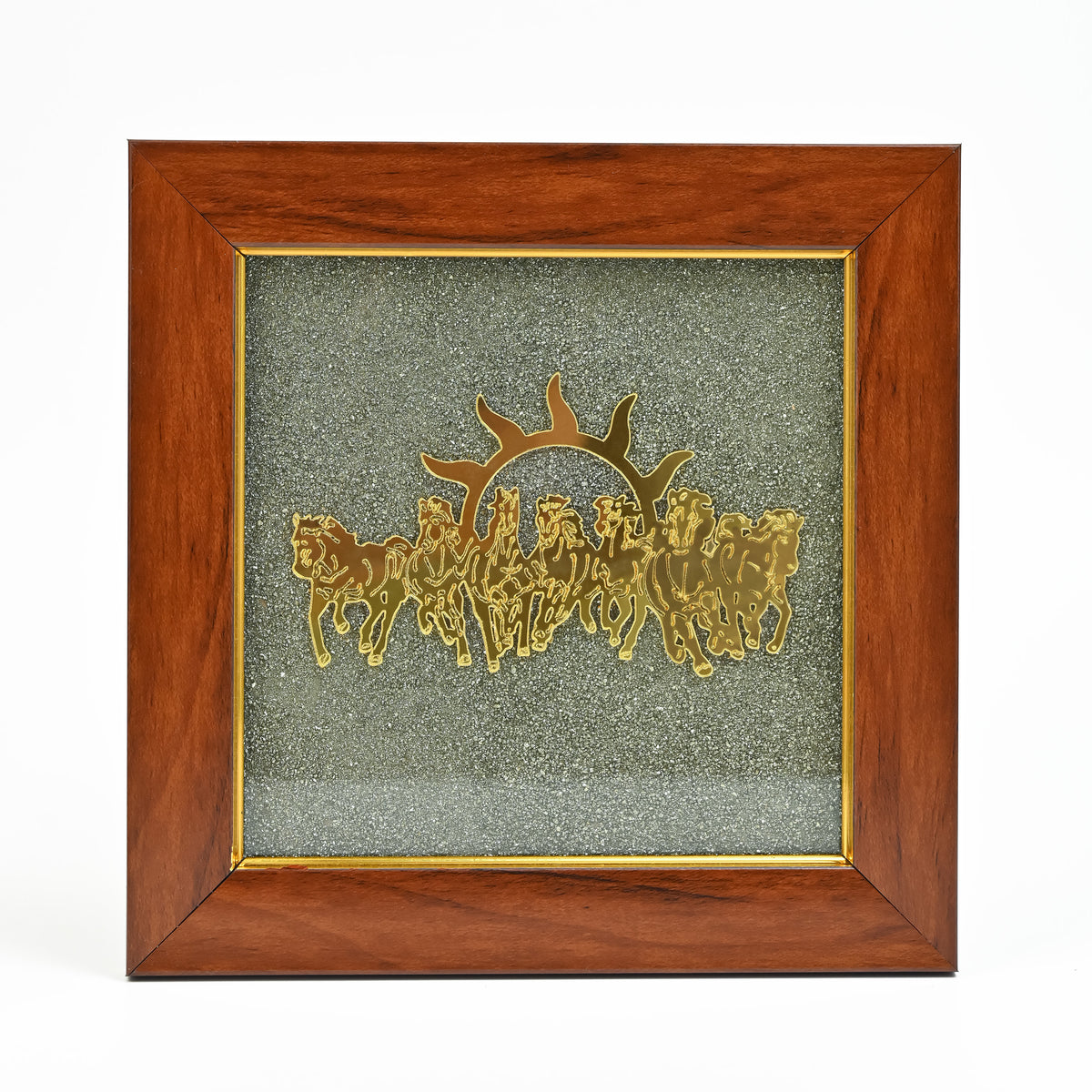 HindCraft Seven Horses Vastu Frame on Raw Pyrite Stone for Wall & Table Decor 7×7 Inch