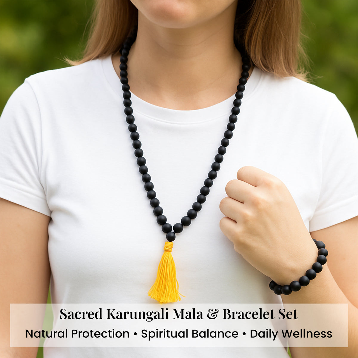HindCraft Natural Karungali Ebony Wood Mala & Bracelet Set with  Certificate