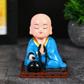 HindCraft Solar-Powered Blue Namaste Monk Showpiece with Prayer Beads for Home, Office & Car Dashboard Décor
