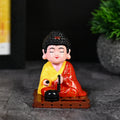 HindCraft Solar-Powered Meditating Monk Showpiece with Prayer Beads and Bell for Home, Office & Car Dashboard Décor