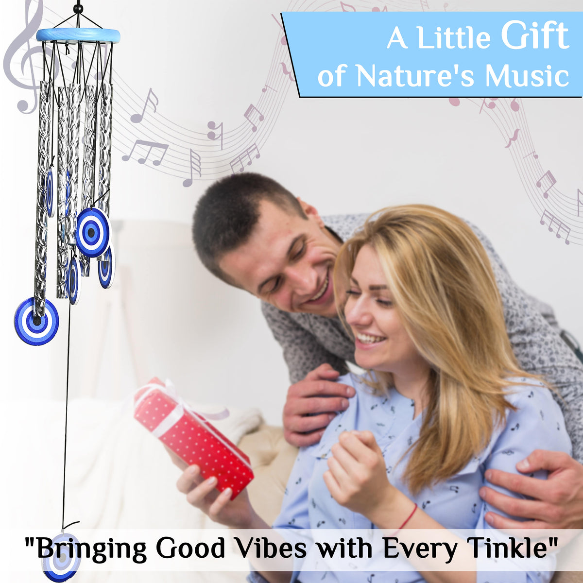 HindCraft Silver Evil Eye Wind Chime for Home & Garden