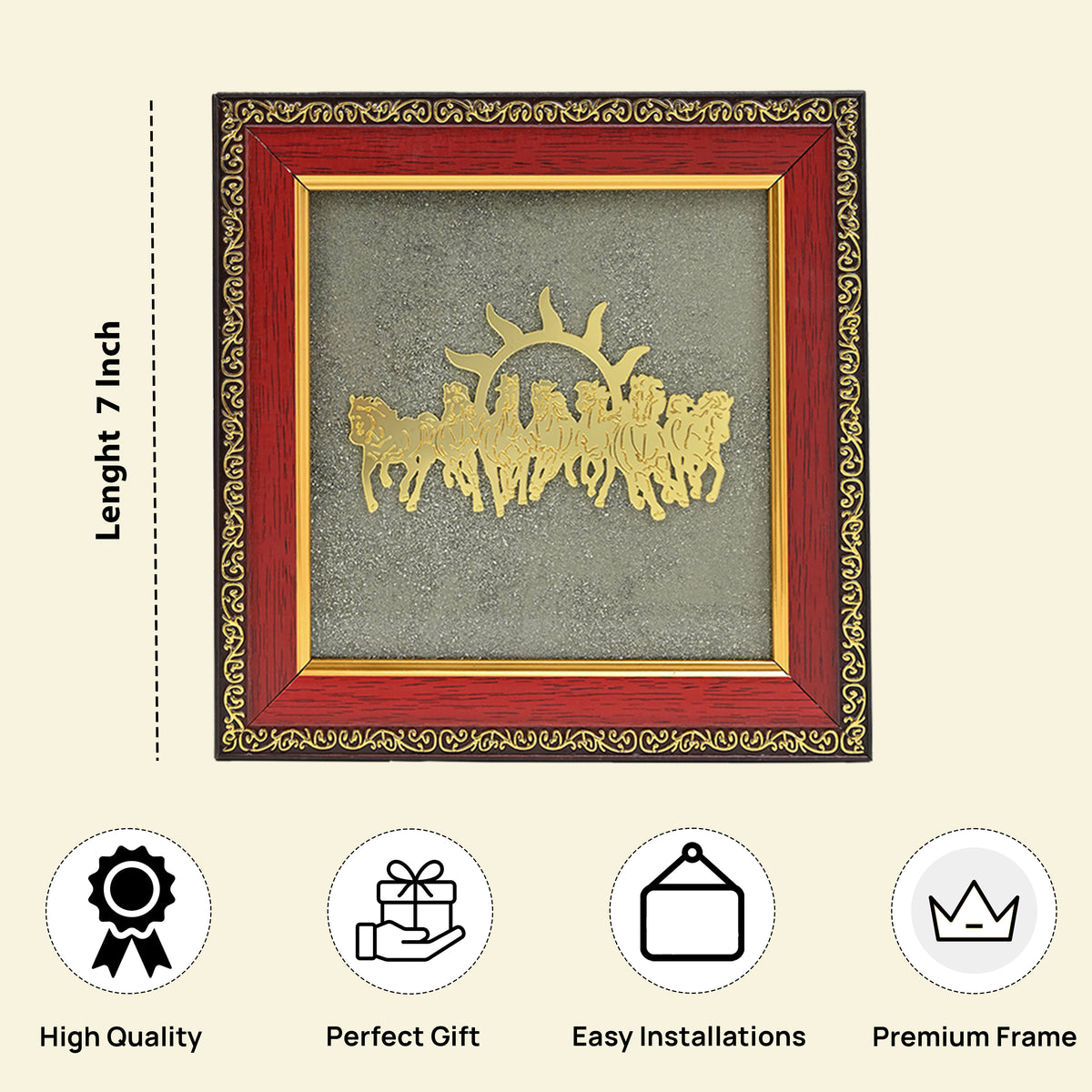 HindCraft 7 Horses Vastu Frame on Raw Pyrite Stone for Wall & Table Décor 7×7 Inch