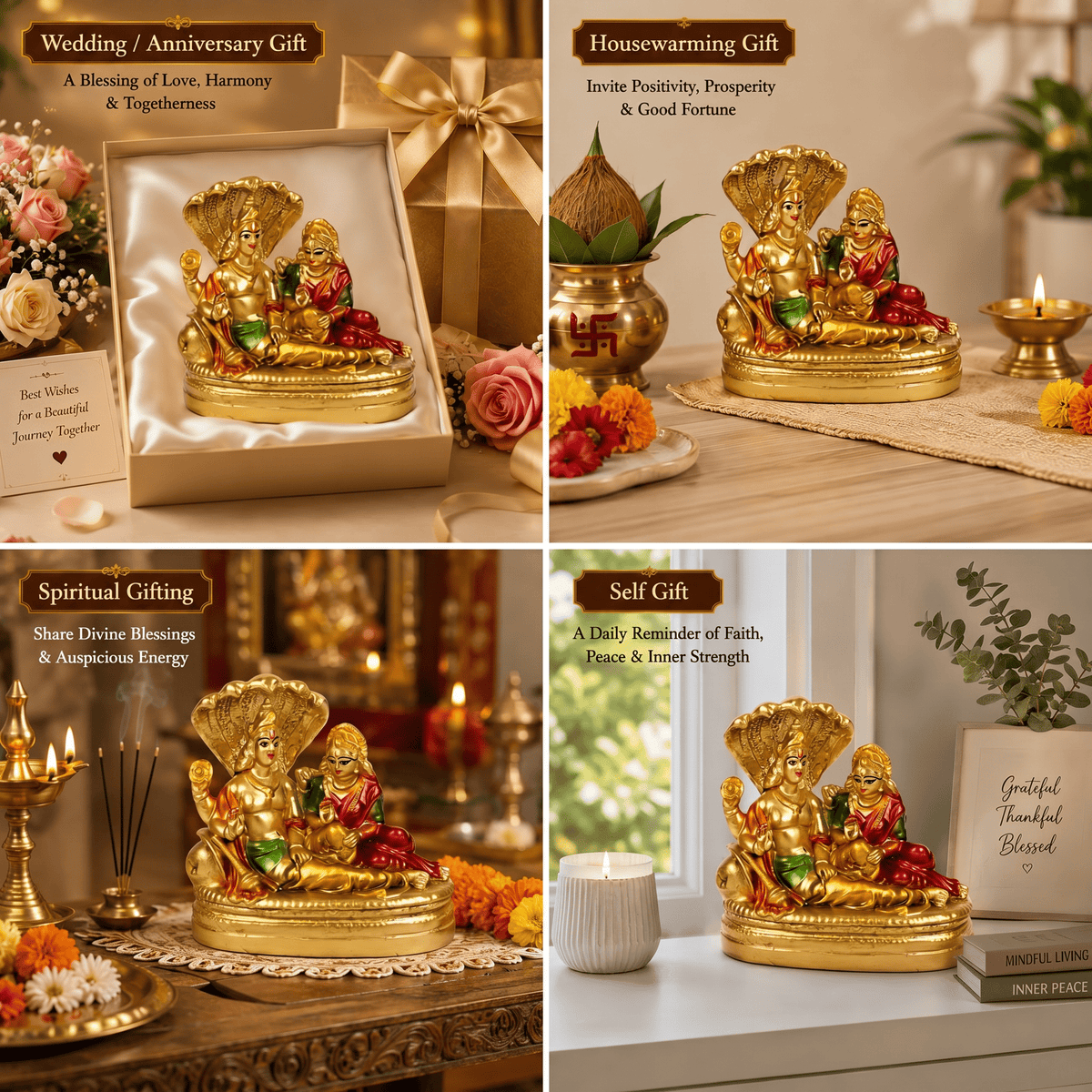 HindCraft Lakshmi Narayan Idol with Sheshnag | Lord Vishnu & Goddess Lakshmi Resin Statue for Home Temple & Pooja Decor