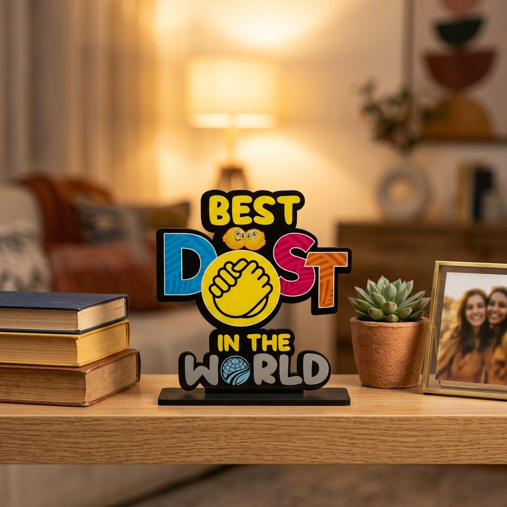 HindCraft Best Dost in The World Wooden Table Top Showpiece | Friendship Gift for Best Friend