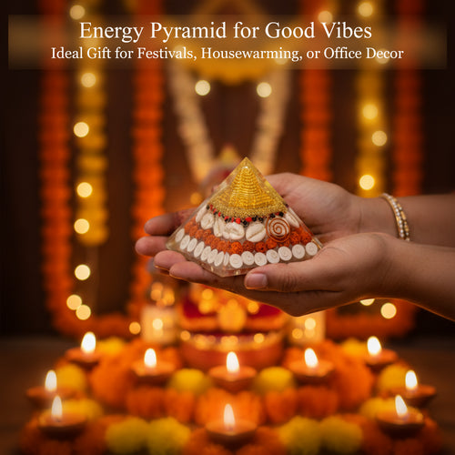 HindCraft 75 mm Lakshmi Shree Yantra Pyramid Vastu Kit | Original Gomati Chakra, Rudraksha & Kaudi Shells for Home Decor, Prosperity & Positive Energy