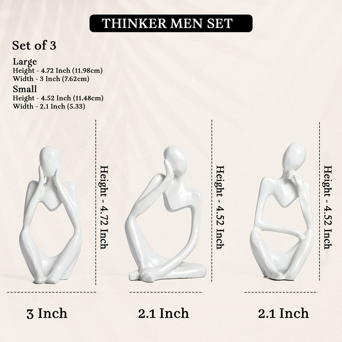 HindCraft White Thinker Men Statue Set of 3 Modern Abstract Showpieces
