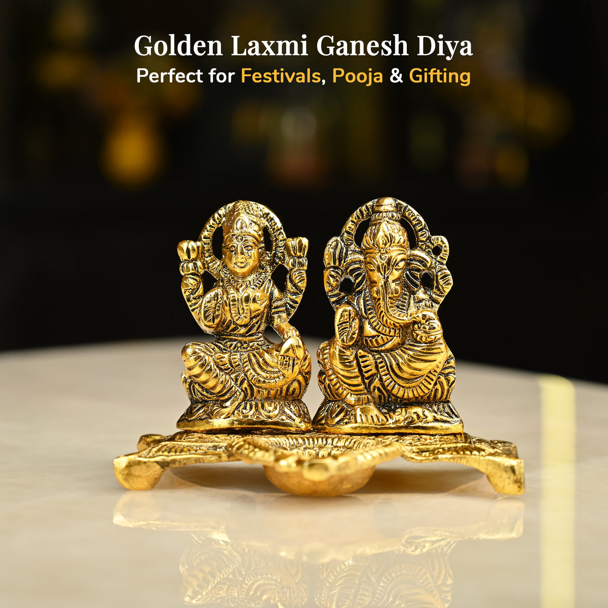 HindCraft Metal Laxmi Ganesh Idol with Diya for Puja, Mandir & Home Décor