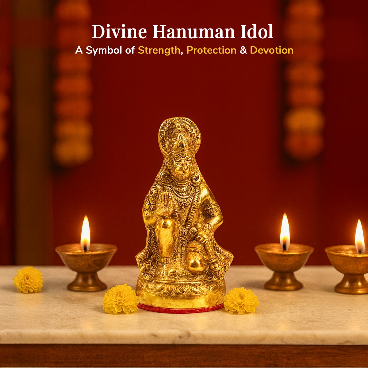 HindCraft Bajrang Bali Hanuman Idol with Antique Gold Finish for Home Temple, Office, Car Dashboard & Spiritual Décor