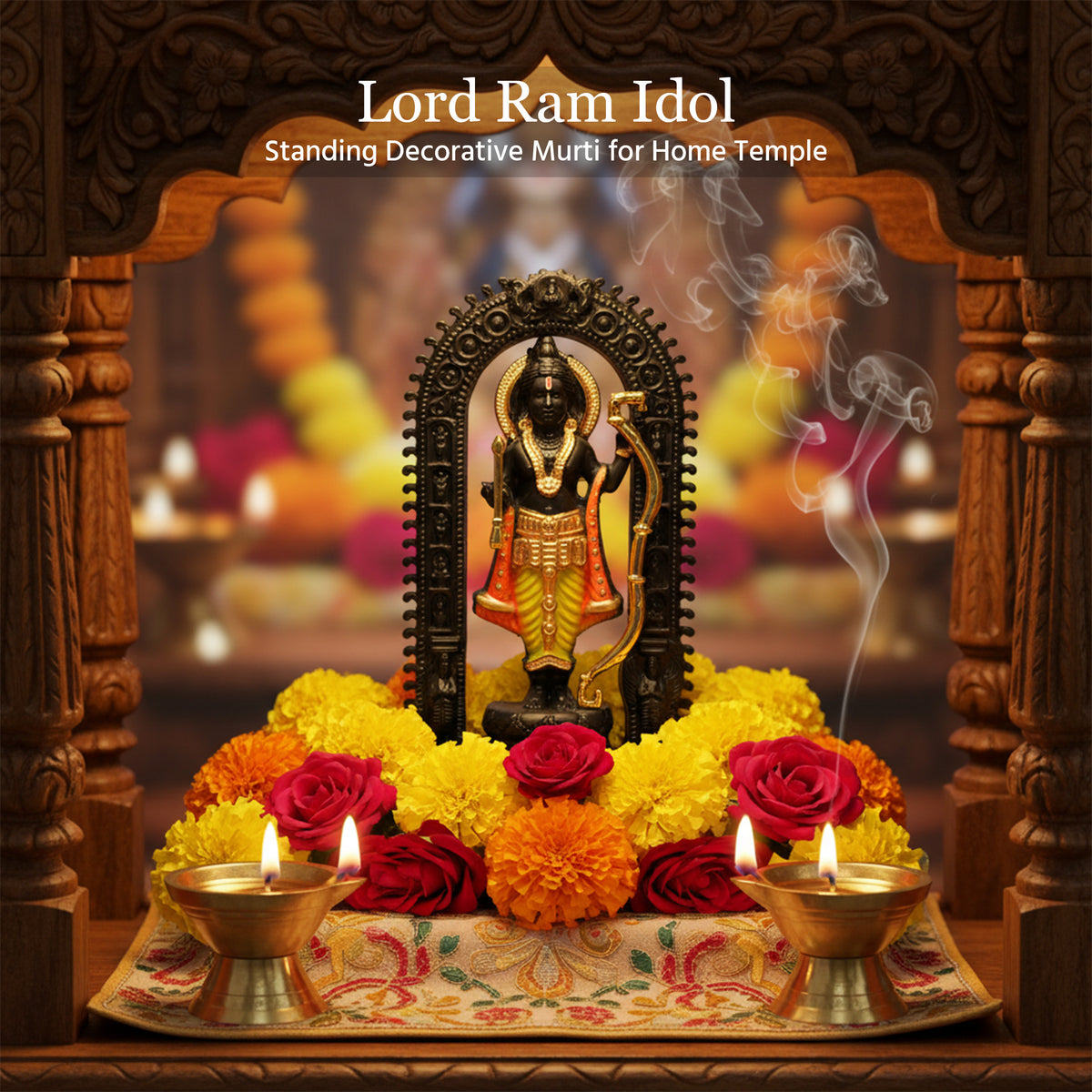 HindCraft Lord Ram Idol with Bow and Decorative Arch for Home Temple & Gifting