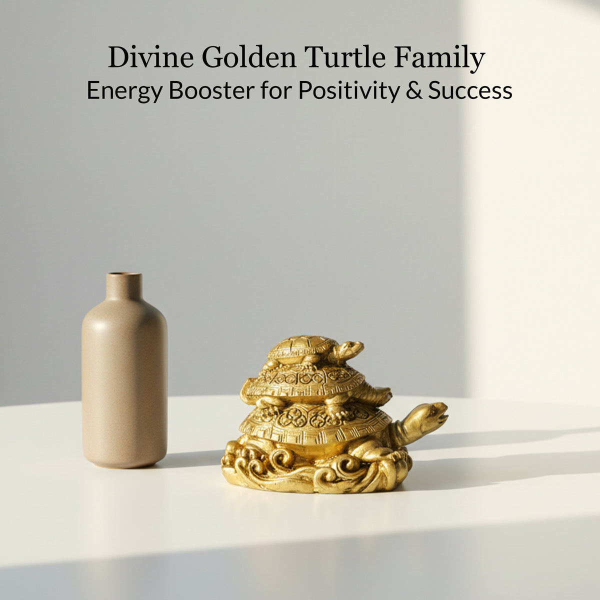 HindCraft Three Layer Golden Tortoise Family Showpiece for Home, Office Desk, Living Room & Table Décor