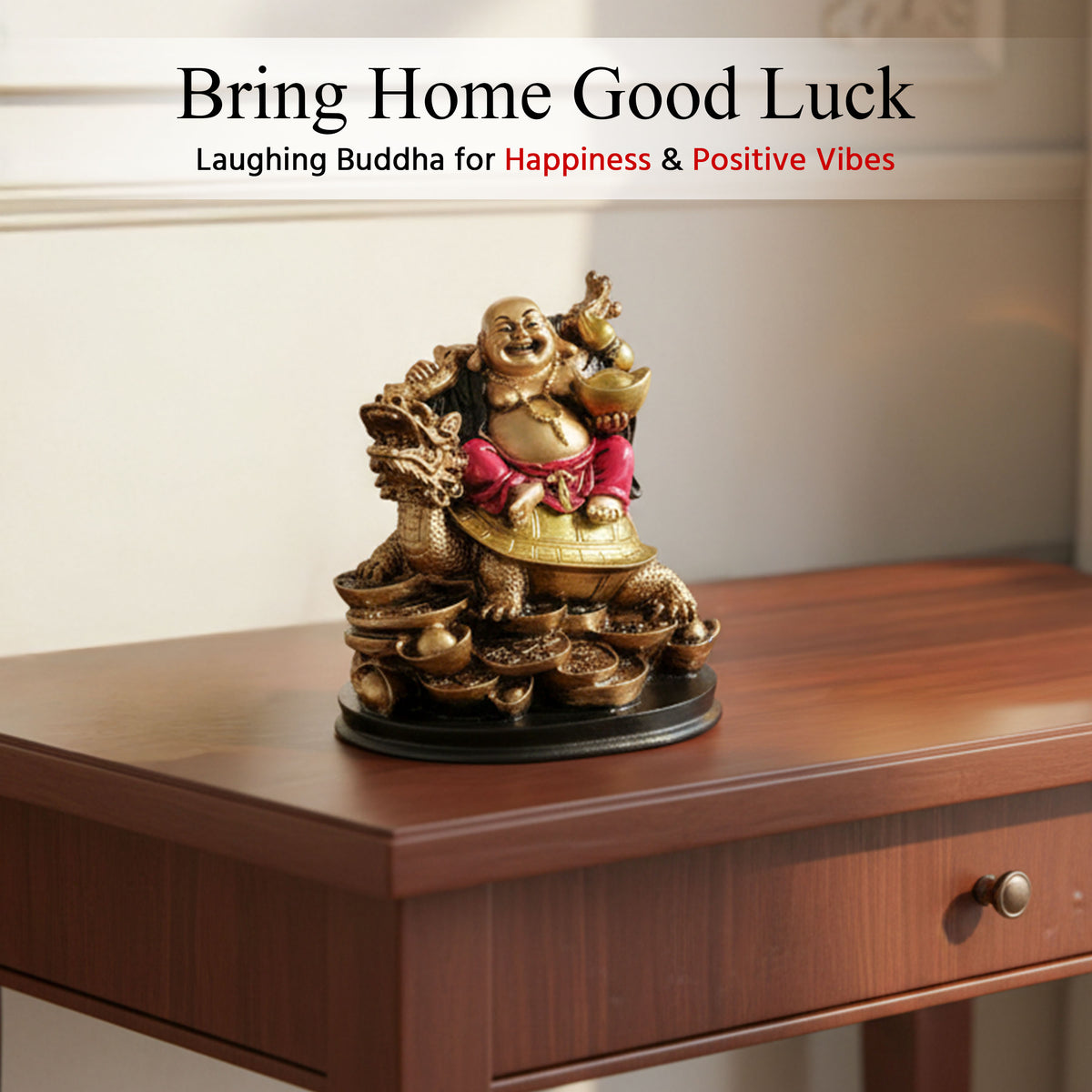 HindCraft Laughing Buddha on Dragon Turtle with Gold Ingots