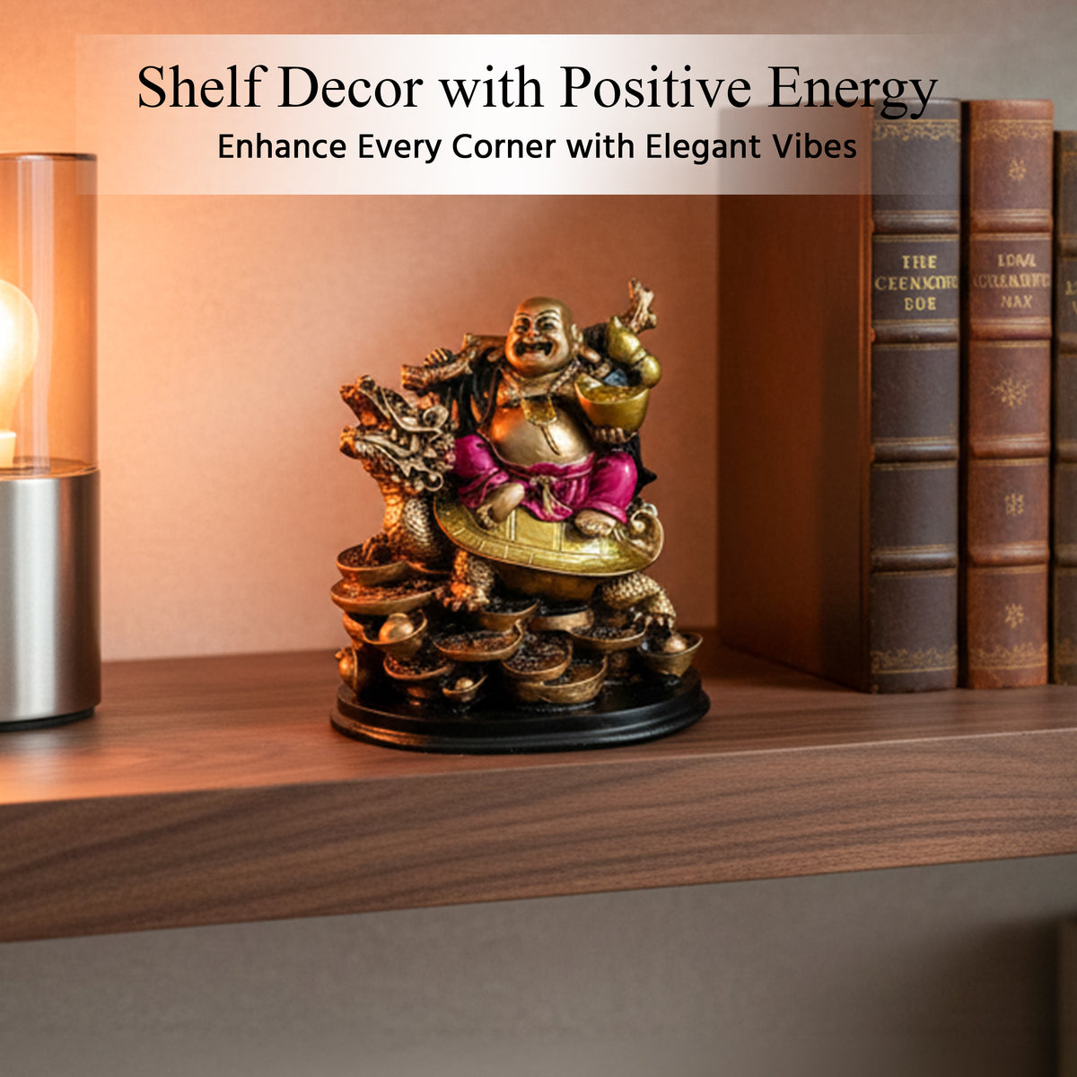 HindCraft Laughing Buddha on Dragon Turtle with Gold Ingots