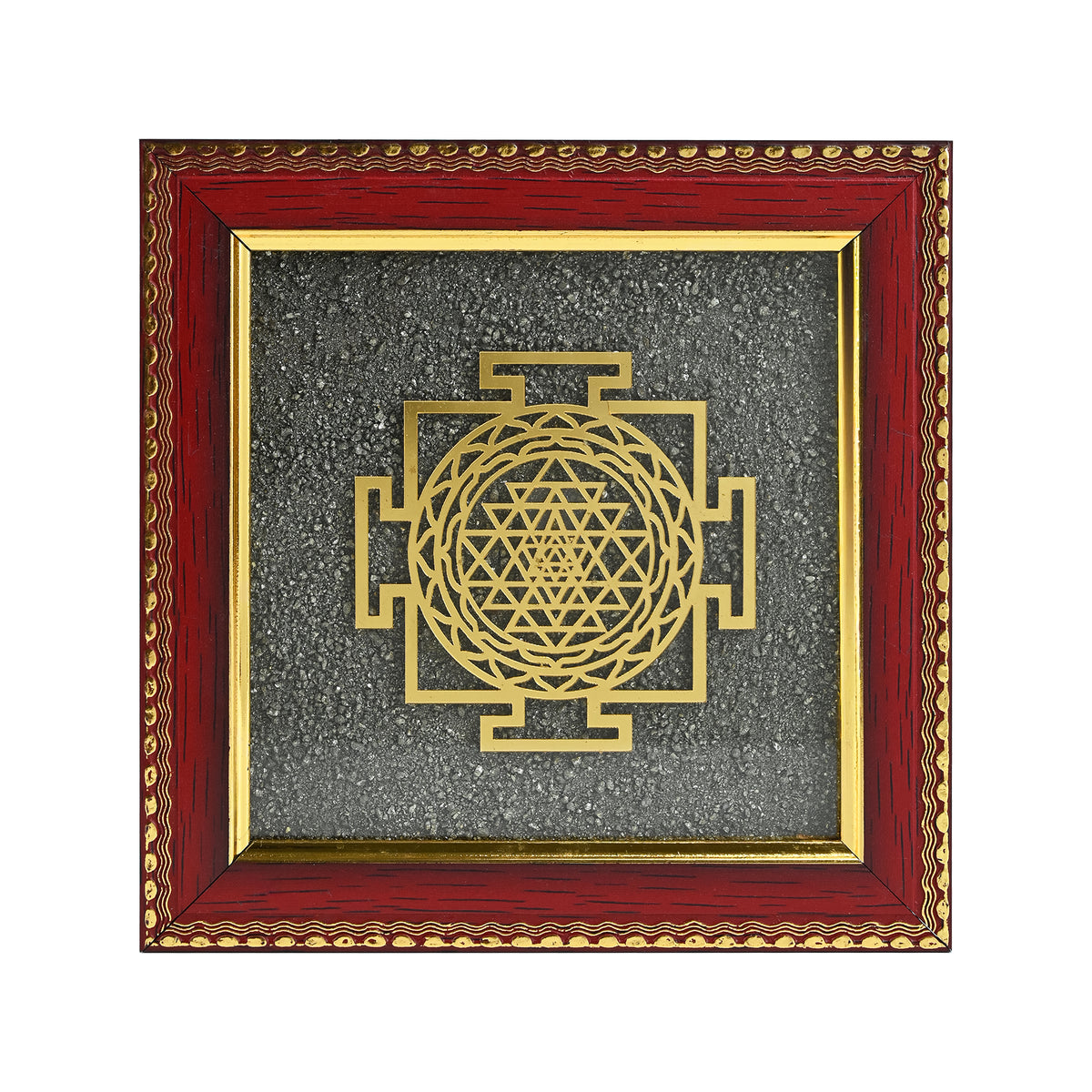 HindCraft Shree Yantra Frame with Raw Pyrite Stone for Wall & Table Décor 7.5×7.5 Inch