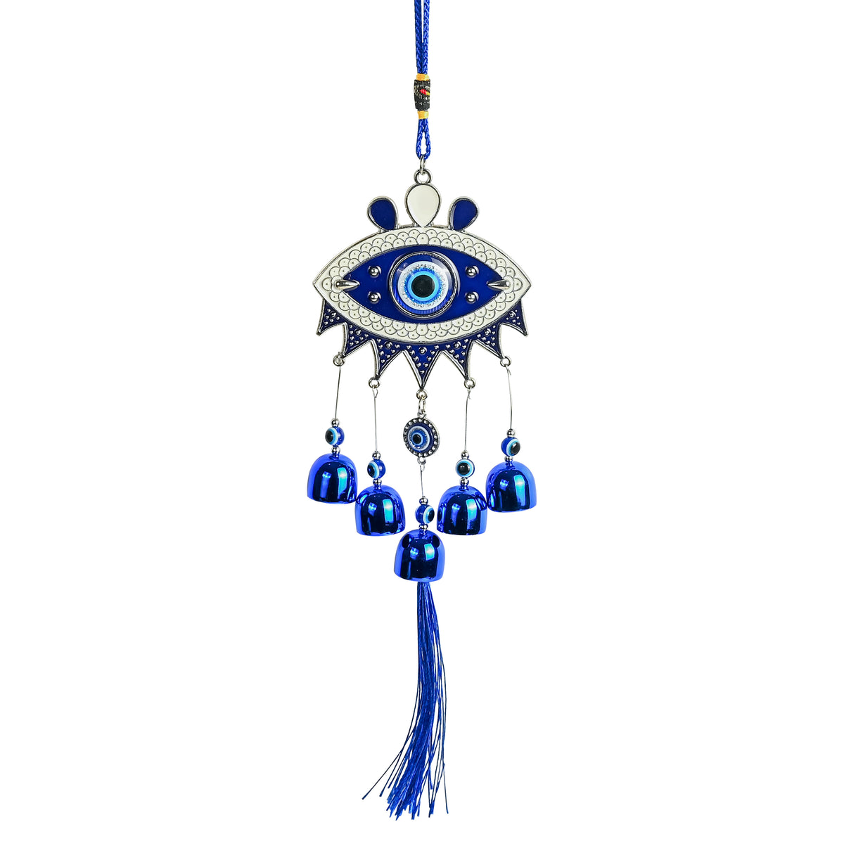 HindCraft Hamsa Evil Eye Hanging with Blue Bells & Tassel | Turkish Nazar Wall & Door Decor