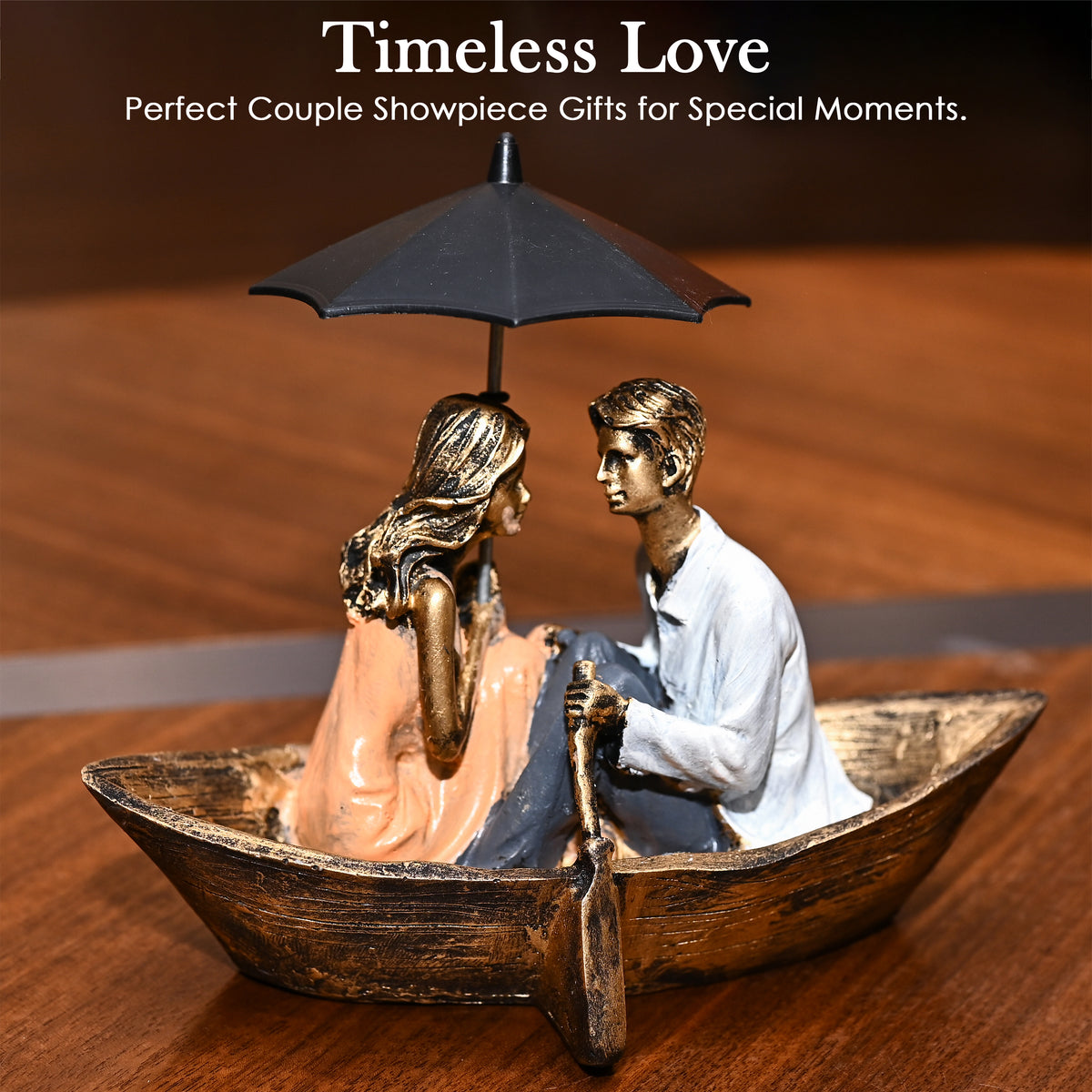 HindCraft Romantic Couple Boat Showpiece with Umbrella for Home, Living Room, Bedroom & Table Décor