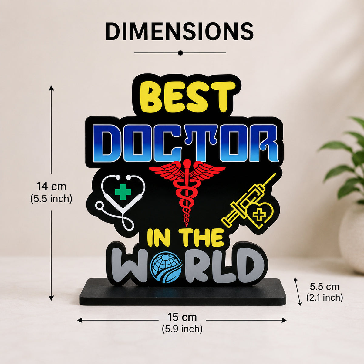 HindCraft Best Doctor in The World Wooden Table Top Showpiece | Appreciation Gift for Doctor | Clinic & Office Desk Décor