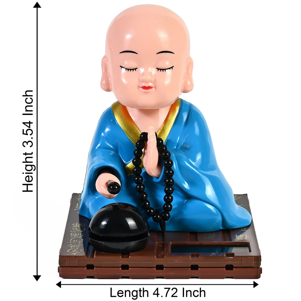 HindCraft Solar-Powered Blue Namaste Monk Showpiece with Prayer Beads for Home, Office & Car Dashboard Décor