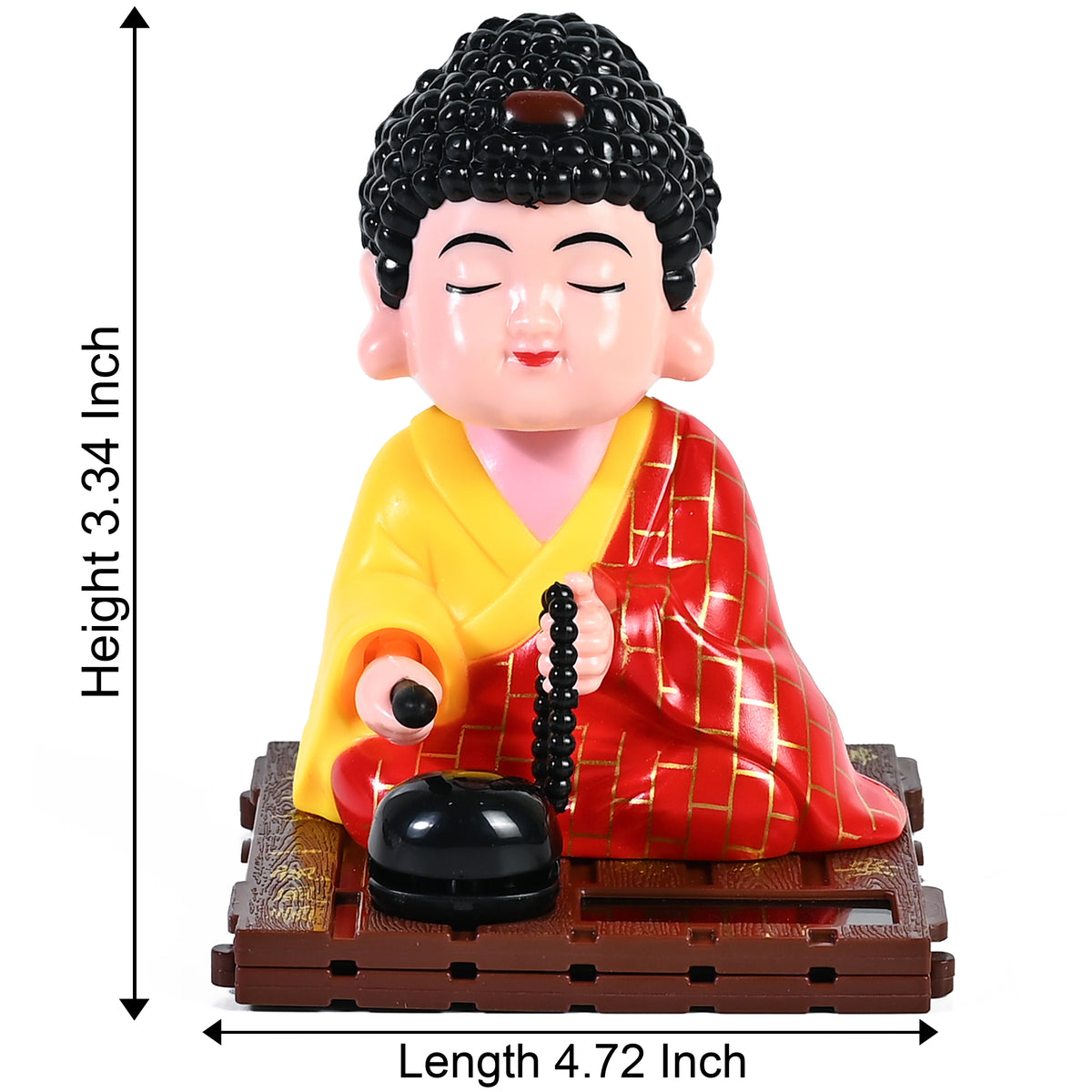 HindCraft Solar-Powered Meditating Monk Showpiece with Prayer Beads and Bell for Home, Office & Car Dashboard Décor