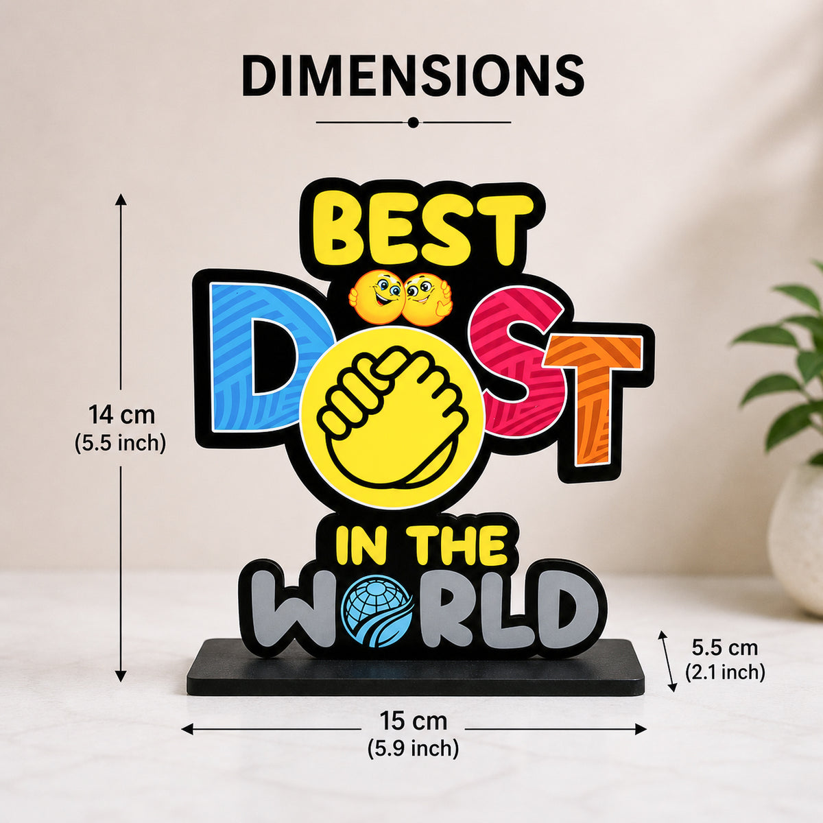 HindCraft Best Dost in The World Wooden Table Top Showpiece | Friendship Gift for Best Friend